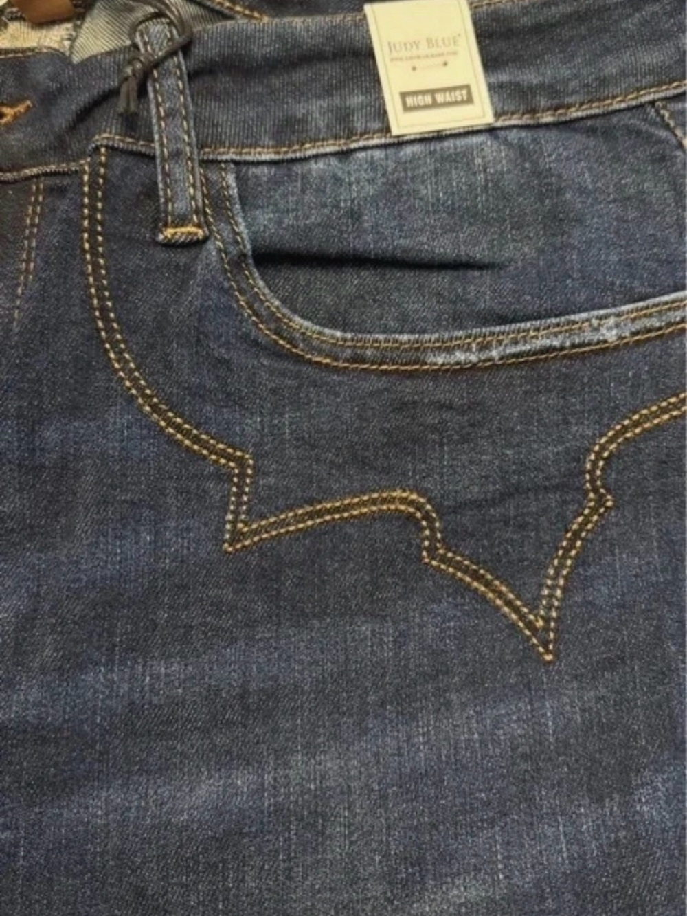Judy Blue High Rise Dark Indigo Jeans with Gold Contrast Stitching